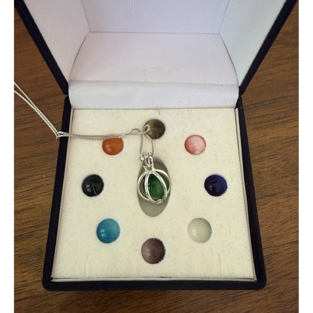 Vtg Ken Craft QVC 925 Sterling Silver Interchangeable 9 Gemstone Cage Necklace